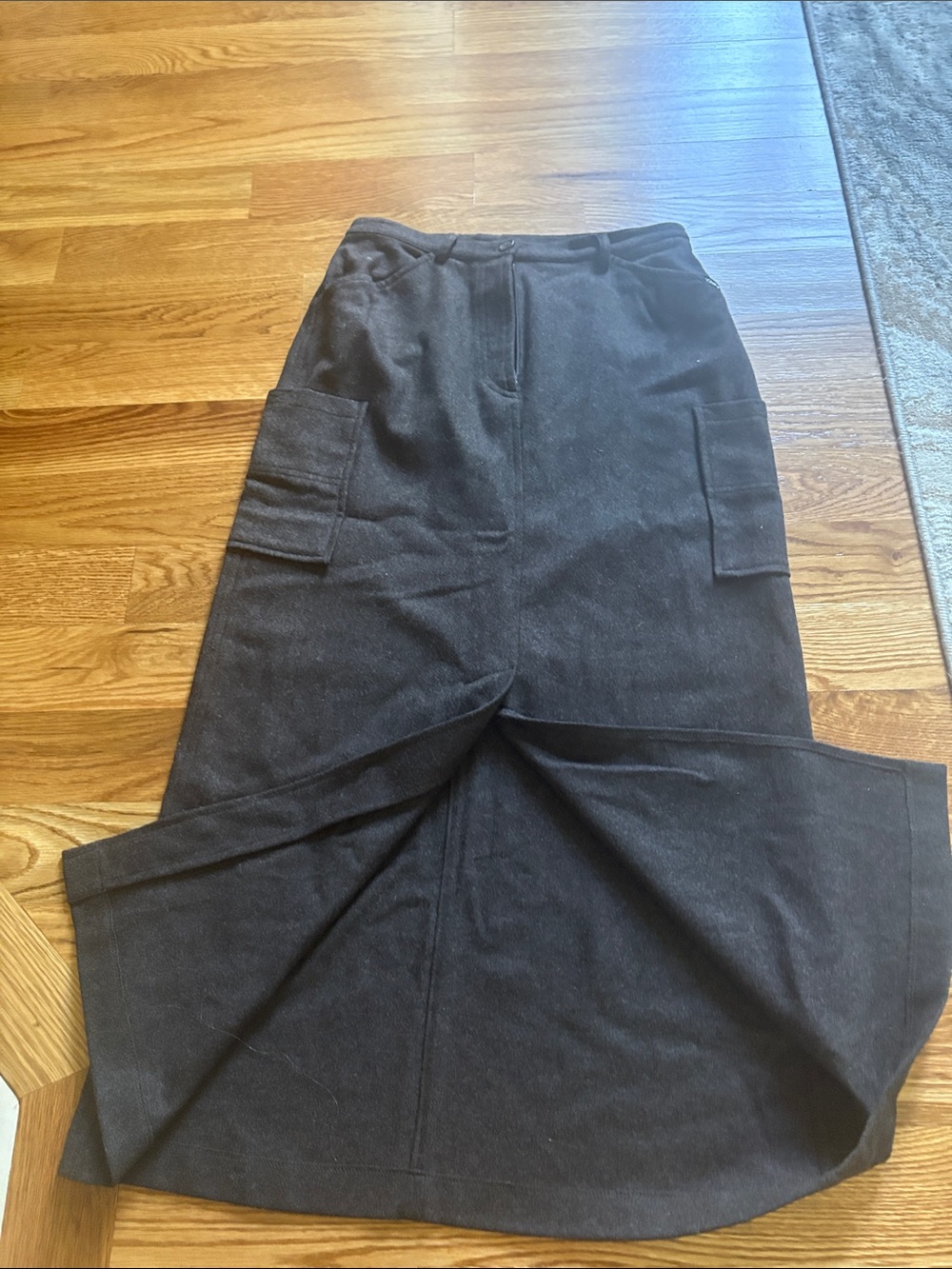 Conte of Florence dark brown midi wool cargo skirt pockets straight fit 8 Y2K